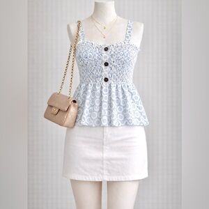 💕Flattering Spring Wear! Smocked Floral Peplum Tank Top in Light Blue